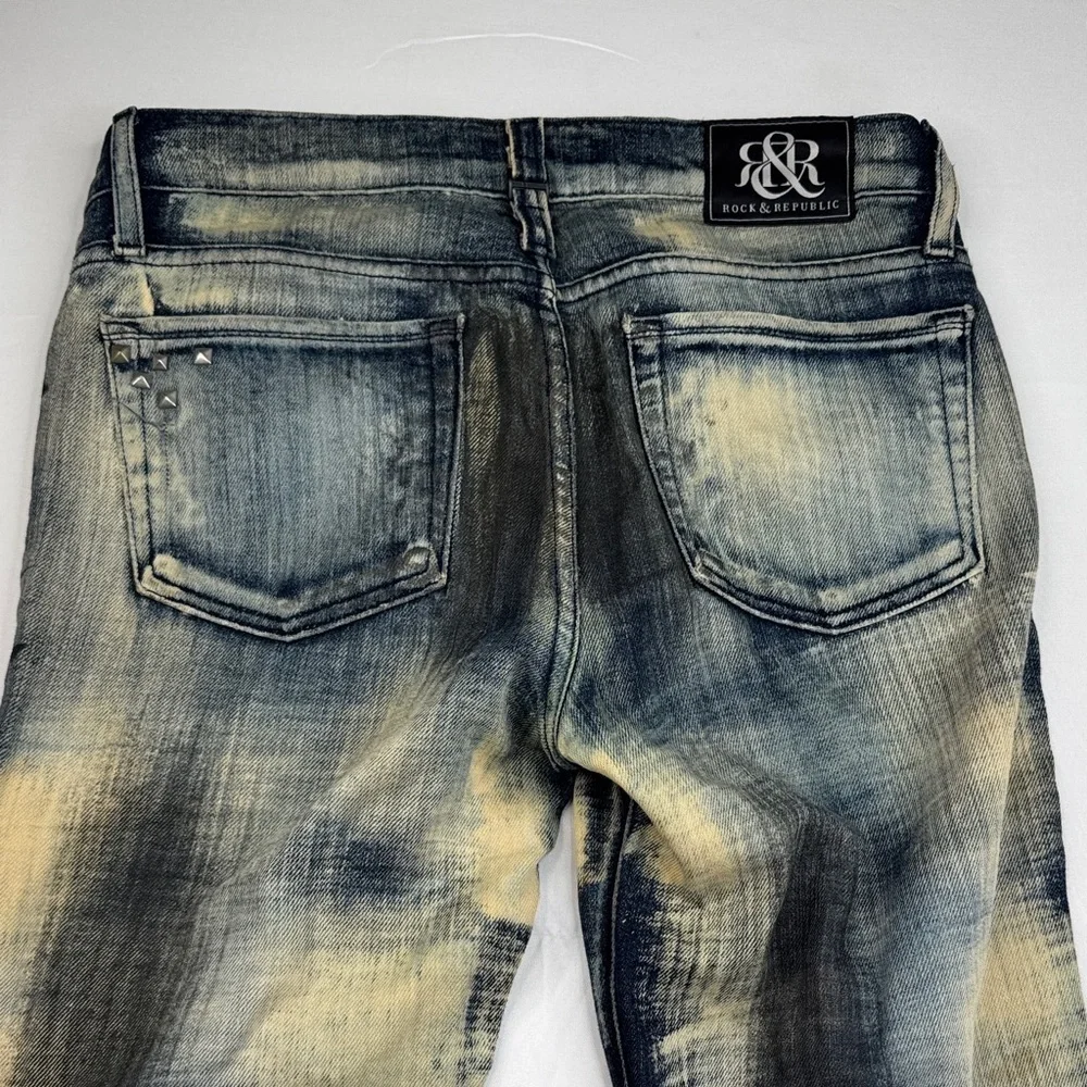 Rock & Republic Women's Distressed Blue and Tan Skinny Jeans 27 27x29 acid wash